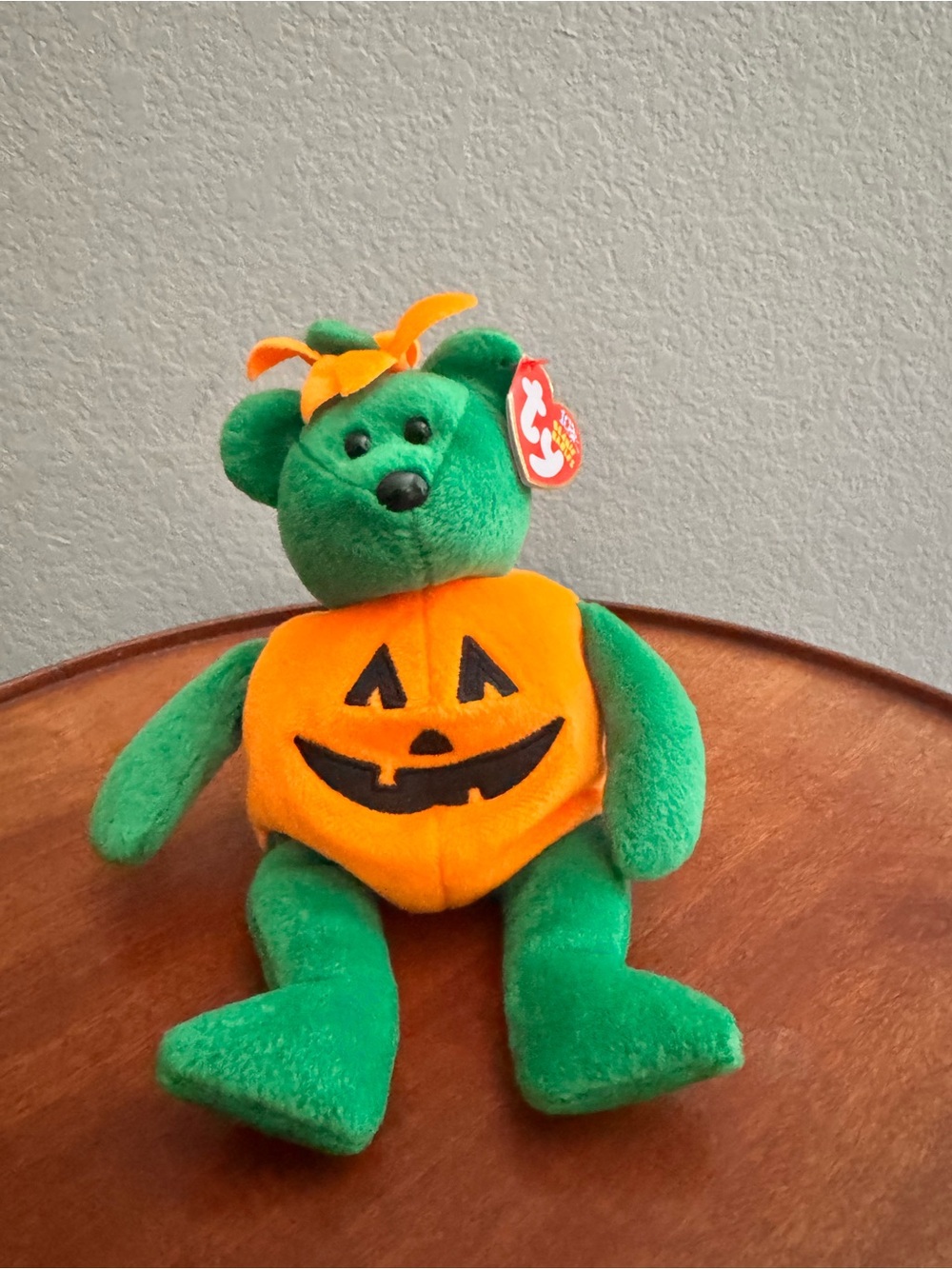 Ty Green Bear in Orange Pumpkin Costume Plush